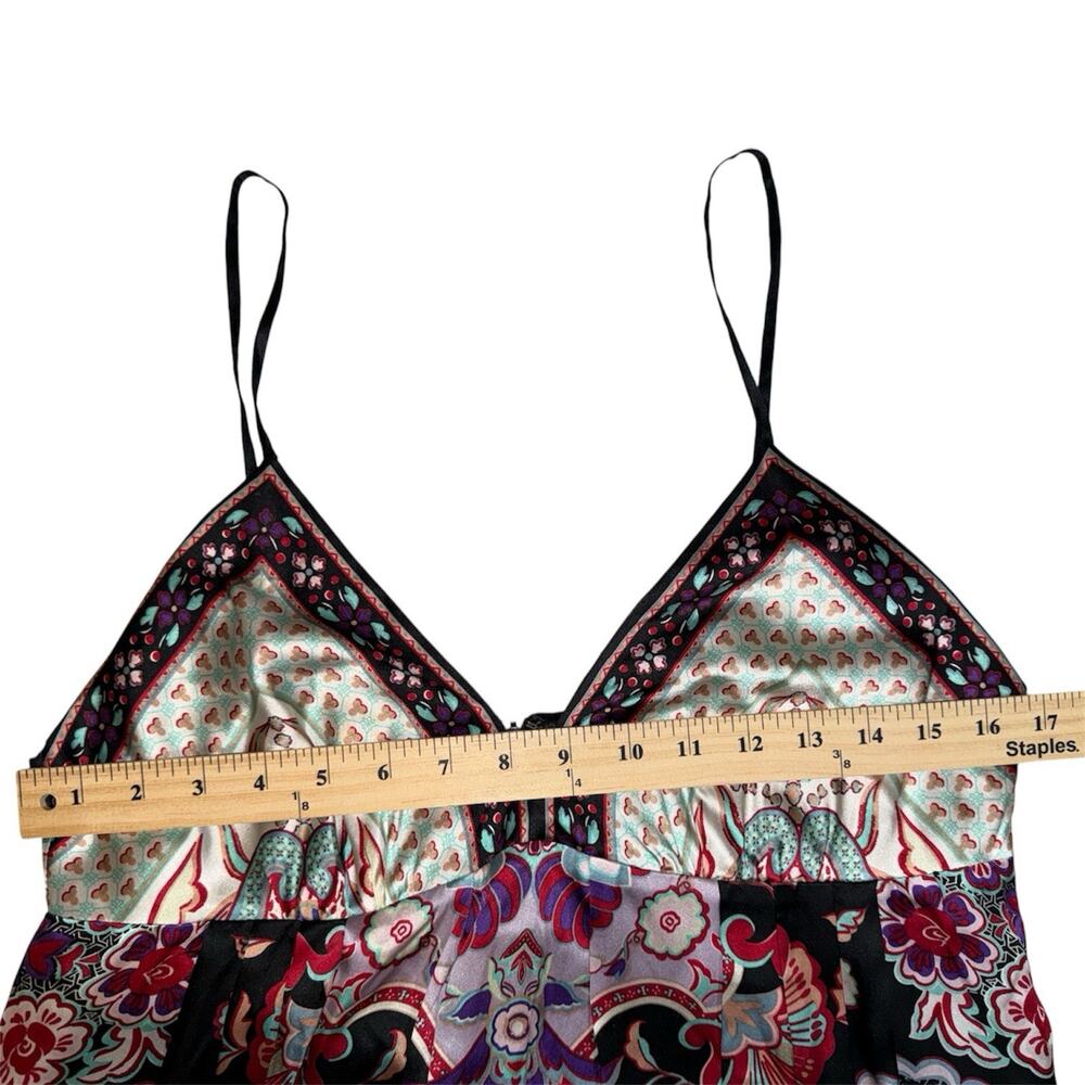 Aqua Silk Floral Y2K Slip Dress Size L Spaghetti Strap Boho Mini - Picture 5 of 7